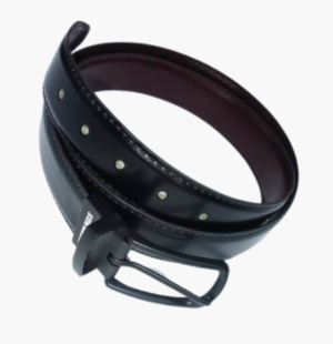Black Genuine Cow Leather Belt Reversible Traditional Buckle Double Sided